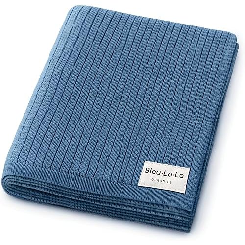 Organic Ribbed Swaddle Blanket Organic Soft Cotton Denim Blue