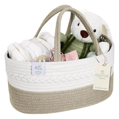 Baby Diaper Caddy Organizer, Cotton Nursery Baby Gift Basket with Handle Lid Baby Caddy Organizer, Portable Baby Basket Diapers & Wipes, Basket for Moms, Wheat Field - Large