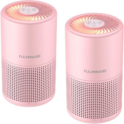FULMINARE Air Purifiers for Home H13 True HEPA Air Filter Quiet Air Cleaner With Night Light Portable Small Air Purifier for Bedroom Office Living Room (Pink 2 Pack)