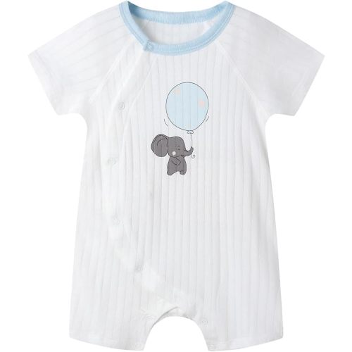 Organic Baby Romper Breathable Pointelle Newborn Bodysuit Natural Dye Short Sleeve Snap-Up Summer Outfit