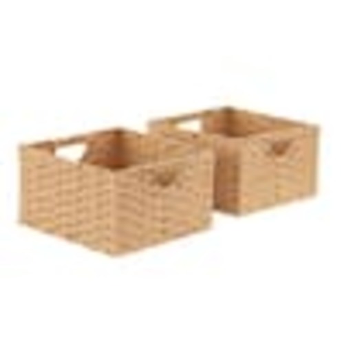 Seville Classics 13.25 in. D x 13.25 in. W x 8 in. H Tan Plastic Handwoven Wicker Foldable Cube Storage 2-Pack Closet System Basket WEB653