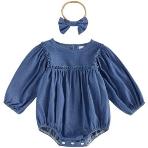 Baby Girl Denim Outfit Button Romper Jean Jumpsuit Shorts Overalls Toddler Cowgirl Outfits Western Infant Clothes
