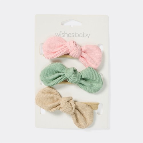Wishes Baby Tiny Corduroy Bow Headband 3 Pack - Pink & Green