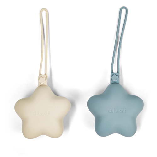 Ali+Oli BPA-Free Silicone Pacifier Holder Case (2-pk) Diaper Bag Accessory Newborn Travel Baby Pacifier Pouch (Mist-Sand)