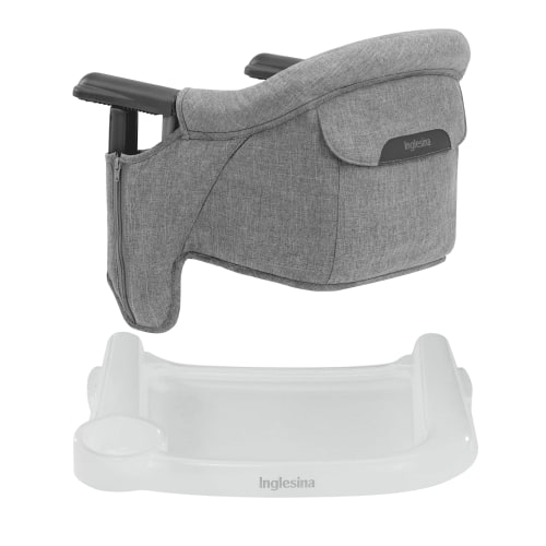 Inglesina - Fast Table Chair with Fast Tray: Hook On Portable High Chair for Babies and Toddlers, Damage Free Travel Booster Seat for Restaurant Use - Includes Snap On Tray, Stone Gray Mélange