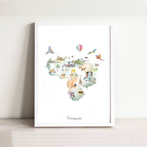 Venezuela Map Art Print: Watercolor Nursery Decor, Travel Poster