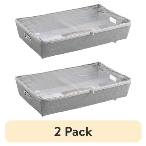 (2 pack) Better Homes & Gardens Polyester & Cotton Under Bed Storage Bin, Rolling Organizer with Zipper, For Sorting Shoes and Clothing, Gray
