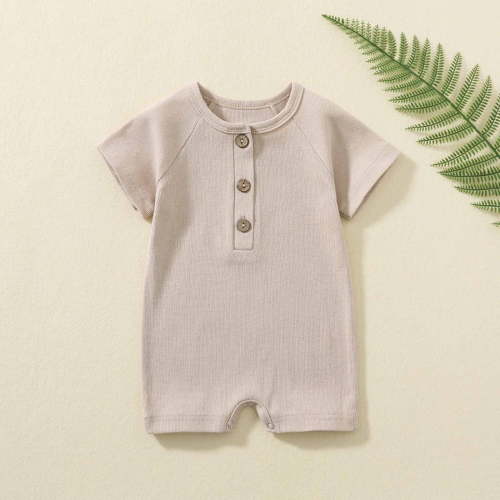 KkSLirnhs 3-6 Months Baby Clothing Sets Outfits Set Toddler Baby Girls Boys Short Sleeve Solid Color T-Shirt Jumpsuit Romper Beige
