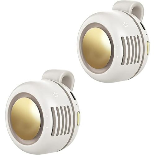 Portable Clip-On Fan, Mini USB Rechargeable 360° Rotatable Fan, 3-Speed Silent Mini Bladeless Fans (White and White)