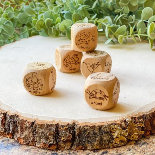 Animal Actions Wood Dice Game / Children's Animal Movement Activity / Kids Charades Game / Toddler Preschool Kindergarten Montessori Waldorf