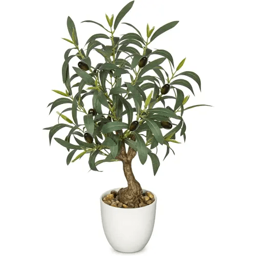 Briful Olive Trees Artificial Indoor 18 Inch Fake Olive Tree White Pot Faux Olive Greenery for Home Office Room Table Modern Decor