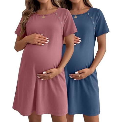 Huukeay 2 Pack Labor and Delivery Hospital Gown Women Nursing Birthing Maternity Dress 3 In1 Breastfeeding Buttons Pjs Robe