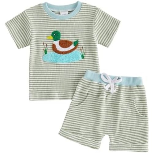 Toddler Baby Boy Summer Clothes Outfits Waffle Striped T-Shirt Short Set