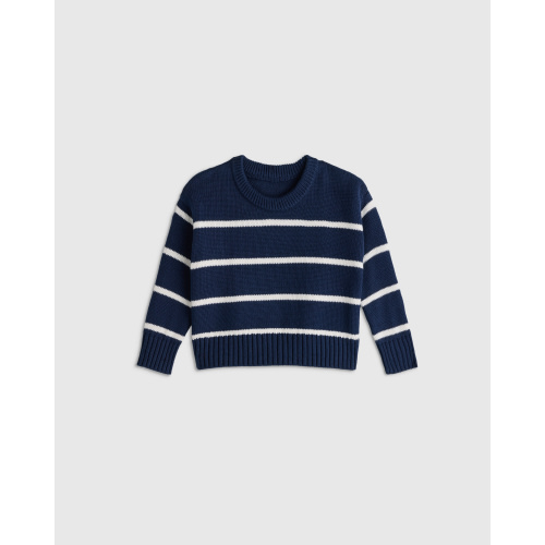 100% Organic Cotton Crewneck Sweater in White/Black Stripe