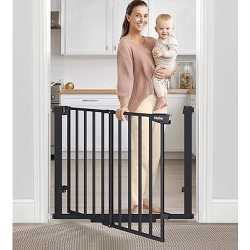 Malier Large Walk-Thru Door Baby Gate, 29-40" No Drill Pressure Mounted Dog Gate with Auto Close, Safety Gate Pet Gate for Stairs, Doorways, Child and Dogs Indoor (Black, 29''- 40''W × 30''H)