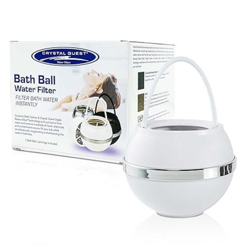Crystal Quest Premium Bath Ball Water Filter for Bathtub - 3-Stage Filtration, Removes Chlorine, Chloramine & Byproducts, 2,500 Gallons, BPA Free, pH Balanced Water, Fits Most Tubs, White