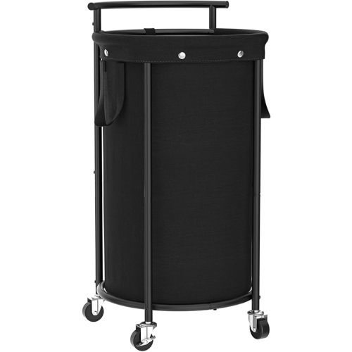 Chrislley 110L Laundry Hamper with Wheels,Rolling Laundry Basket with Removable Bag,Round Iron Laundry Cart with Steel Frame and Handle,Dirty Clothes Hamper Organizer for Dorm,Laundry Room(Black)