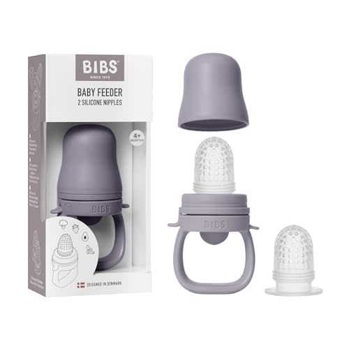 BIBS Baby Feeder with 2 Silicone Nipples, Compatible with Freezer Tray, Easy-Grip, BPA-Free - Ideal for Teething & Self-Feeding, 4+ Months - Fossil Grey