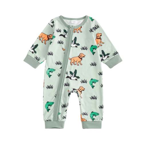 Baby Boys Girls Jumpsuit Casual Long Sleeve Round Neck Animal Grass Pr – August + Willow