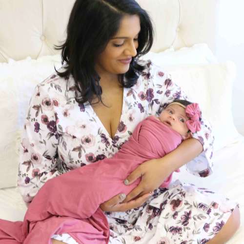 Demis Dusty Purple Floral Knit Maternity Robe