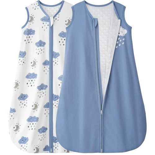 Yoofoss Baby Sleep Sack 12-18 Months with Plush Dots, 2 Pack TOG 1.5 Fleece Baby Wearable Blanket with 2-Way Zipper, Organic Cotton Fabric Toddler Sleeping Sack, (Large)