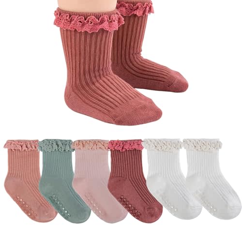 Baby Girl Anti Slip Grip Socks Cute Frilly Ruffle Ankle Socks Soft Breathable Cotton Non Skid Newborn Infants