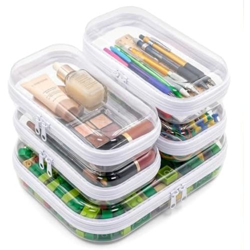 Clear Hard Shell Zipper Cases (5 Packs), Plastic Hard Sided Zippers Pouches Clear Hardshell Pencil Case For Storage, Diaper Bag Organizer Bliss Bins 4*Small/1*Medium