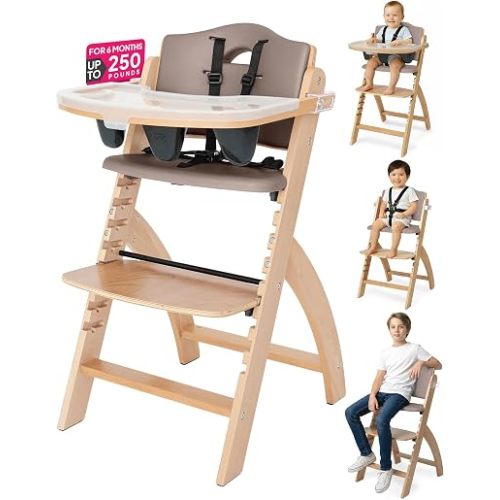 Abiie Beyond Junior Convertible Wooden High Chair with Removable Tray - Natural Soft Mocha