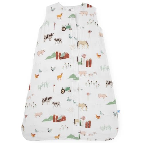 Little Unicorn 0-6 Month Premium Muslin Sleep Sack 1.1 TOG | Soft & Breathable Muslin Cotton for safer sleep | 2 way zipper (Farmyard)