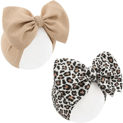 2Pcs Baby Girl Bows Leopard Print Headbands for Girls 7’’ Brown Bow Toddler Hair Accessories Newborn Infant Baby Hair Wrap