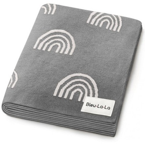 Bleu La La 100% Luxury Cotton Soft Knit Swaddle Baby Blanket for Blanket for Newborns and Infants Boys and Girls - Rainbow - Grey