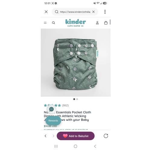 Nature: Essentials Pocket Cloth Diaper with Athletic Wicking Jersey, Grows with your Baby