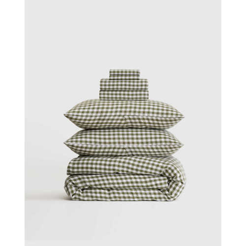 Deluxe Linen Duvet Bundle | Quince in Olive Gingham