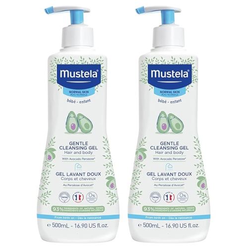 Mustela Baby Gentle Cleansing Gel - Baby Hair & Body Wash - with Natural Avocado fortified with Vitamin B5 - Biodegradable Formula & Tear-Free ââ‚¬â€œ 16.90 Fl Oz (Pack of 2)