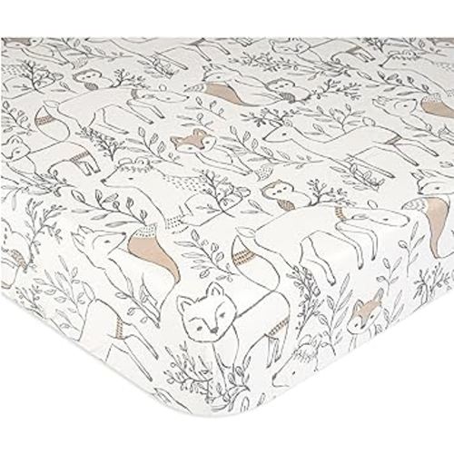 Crane Baby Soft Cotton Crib Mattress Sheet, Fitted Sheet for Cribs and Toddler Beds, Woodland Animal, 28”w x 52”h x 9”d