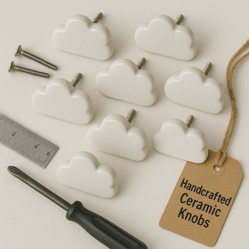 Handpainted White Cloud Ceramic Knobs, Drawer Pulls