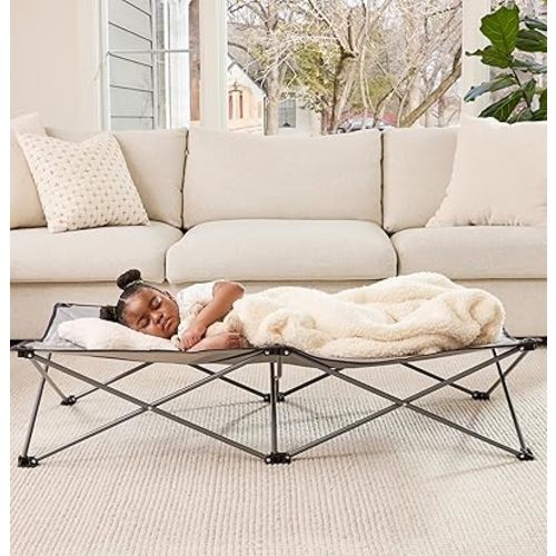 Regalo Extra Long My Cot® Portable Toddler Bed, Foldable Kids Travel Bed & Camping Cot for Ages 2–8, Indoor/Outdoor, Extra Large 54” x 28” x 12”, Supports up to 80 lbs, Gray