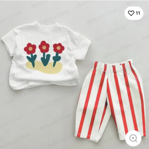 Baby 2-Piece Red Triple Flowers Striped Set – MiniOlie