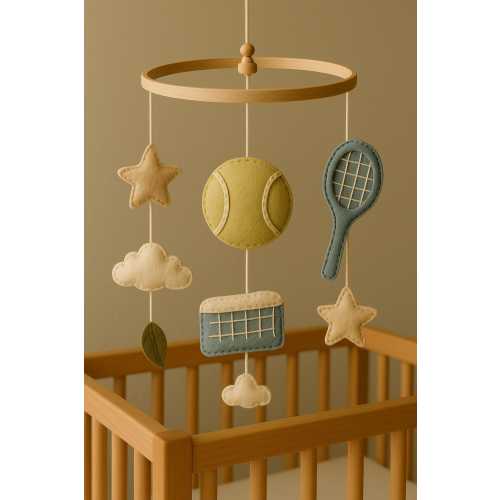 Handmade Felt Tennis Crib Mobile: Unisex Baby Nursery Decor