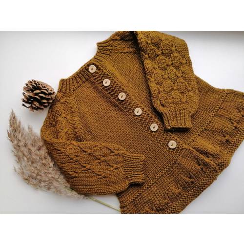 Hand knitted cardigan.Knit Sweater.Golden brown sweater.Baby/toddler/child Cardigan.Merino wool Baby Jacket.Knitted wool coat.