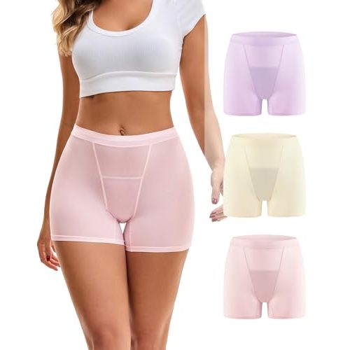 INNERSY Women's Boxer Briefs High Waisted Boy Shorts Underwear 3-Pack | Leakproof Mesh Panties, Anti-Chafing, for Menstrual and Postpartum Protection