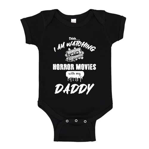 Watching Horror Movies with Daddy Scary Spooky Cute Baby Bodysuit One Piece or Toddler T-Shirt Gift