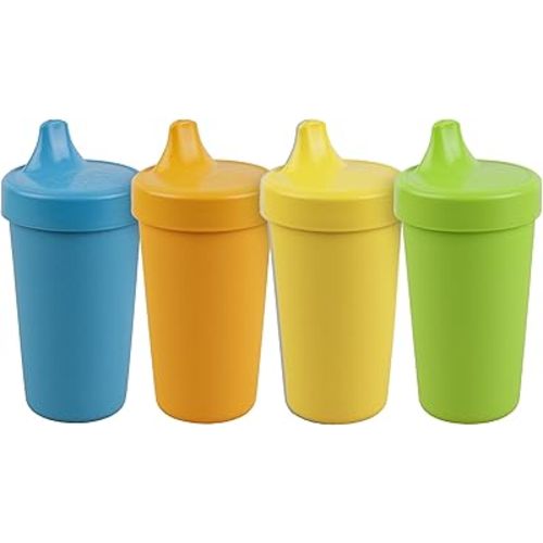 Re-Play Spill-Proof Sippy Cups for Toddlers - Kids Reusable 10 Oz Set of 4, Dishwasher & Microwave Safe, Made in USA, Spring