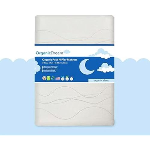 ORGANICDREAM Deluxe Pack & Play Mattress I 2-Stage Dual-Sided I GreenGuard Gold Certified I 100% Breathable I Firm Infant Side + Softer Side Memory Foam