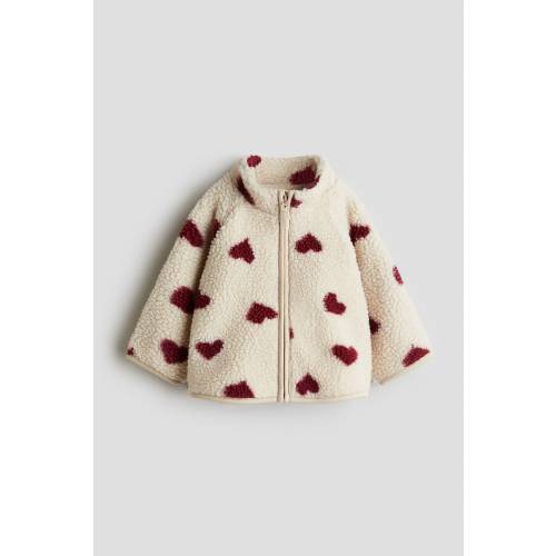 Light beige/hearts Printed Teddy Fleece Jacket for kids | H&M US