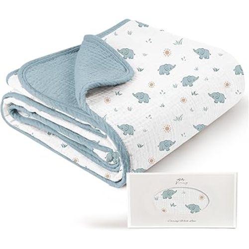 Konssy Muslin Baby Blankets for Girls Boys, 100% Cotton Crib Blanket for Baby Infant Toddler, Super Soft and Lightweight Nursery Blankets 40"x36" (Elephant)