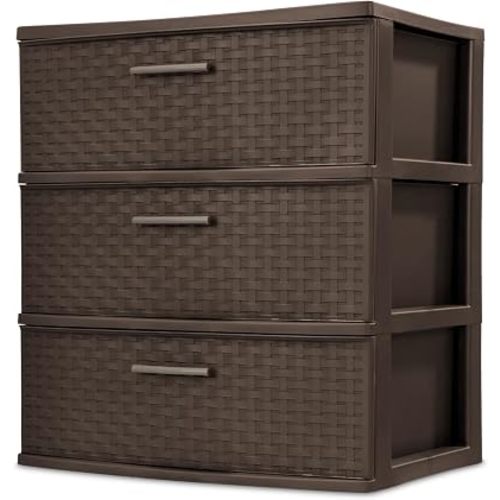 Sterilite Wide 3 Drawer Weave Tower, Home Organizer, Espresso