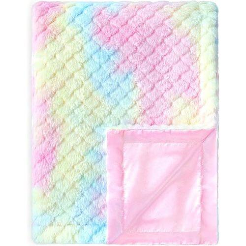 Baby Blanket for Girls Tie Dye Rainbow Fleece Fluffy Fuzzy Blanket with Soft Luxury Silk Silky Backing for Toddler Nursery Travel Home Decor 30 x 40 Inch