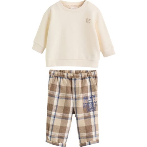 Embroidered Sweatshirt & Check Pants Set, 12-18M