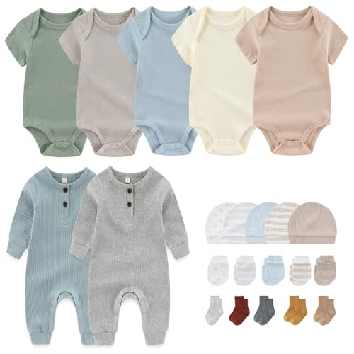 MAMIMAKA Newborn Layette Gift Set 22-Piece Baby Boy Girl Bodysuits Infant Outfits Essentials and Accessories 0-12 Months